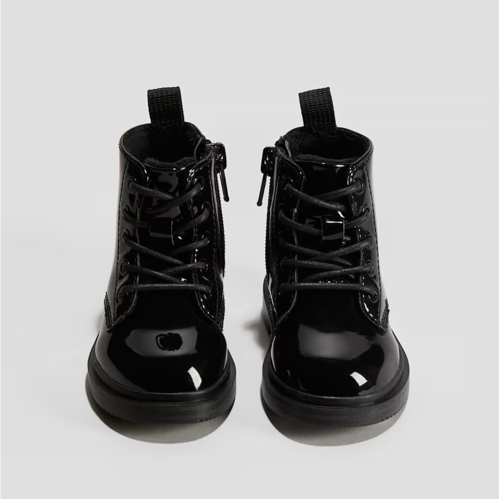H&M Glossy Black Patent Lace-Up Boots
